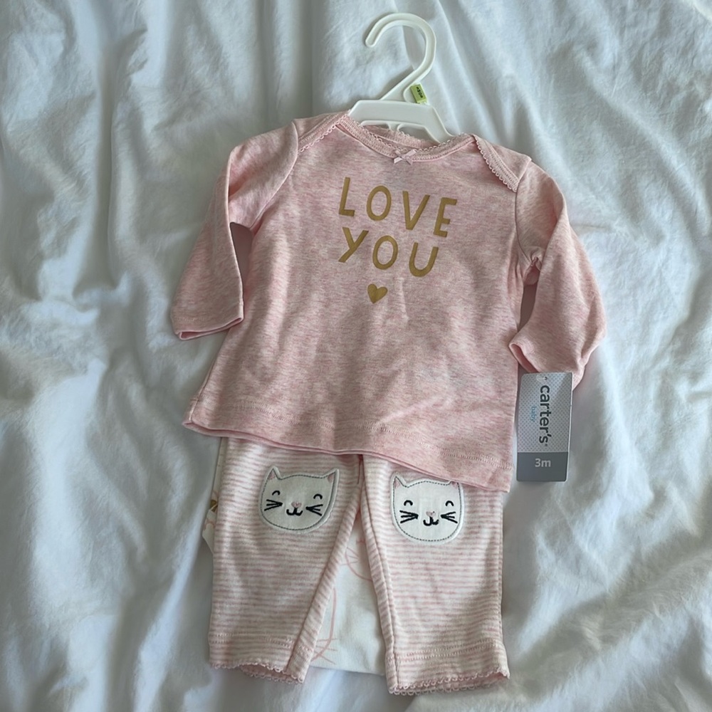 Baby girl 3 month pink outfit kitty new with tags